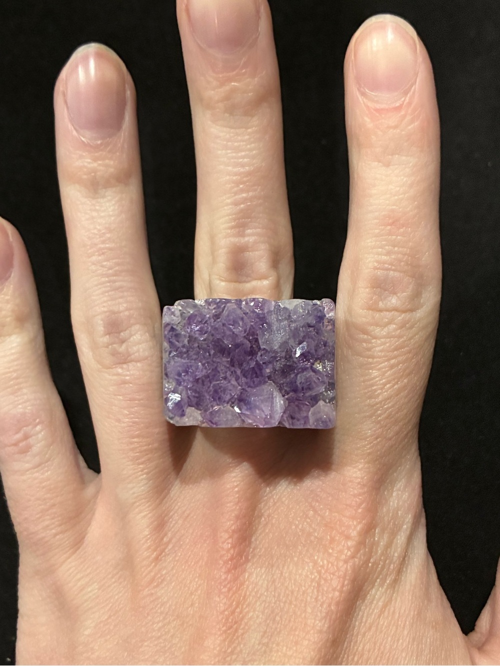 Vintage Solid Carved Raw Amethyst Crystal Ring